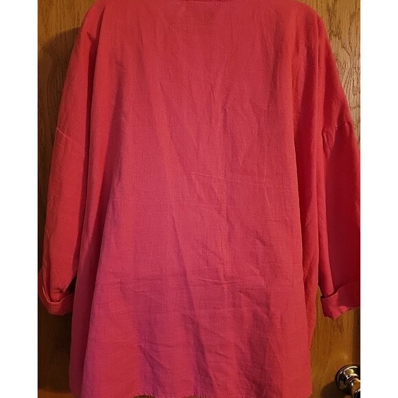Jones New York Top Womens 1X Plus Red 3/4 Sleeve Linen Blend Pullover Blouse - Picture 7 of 10